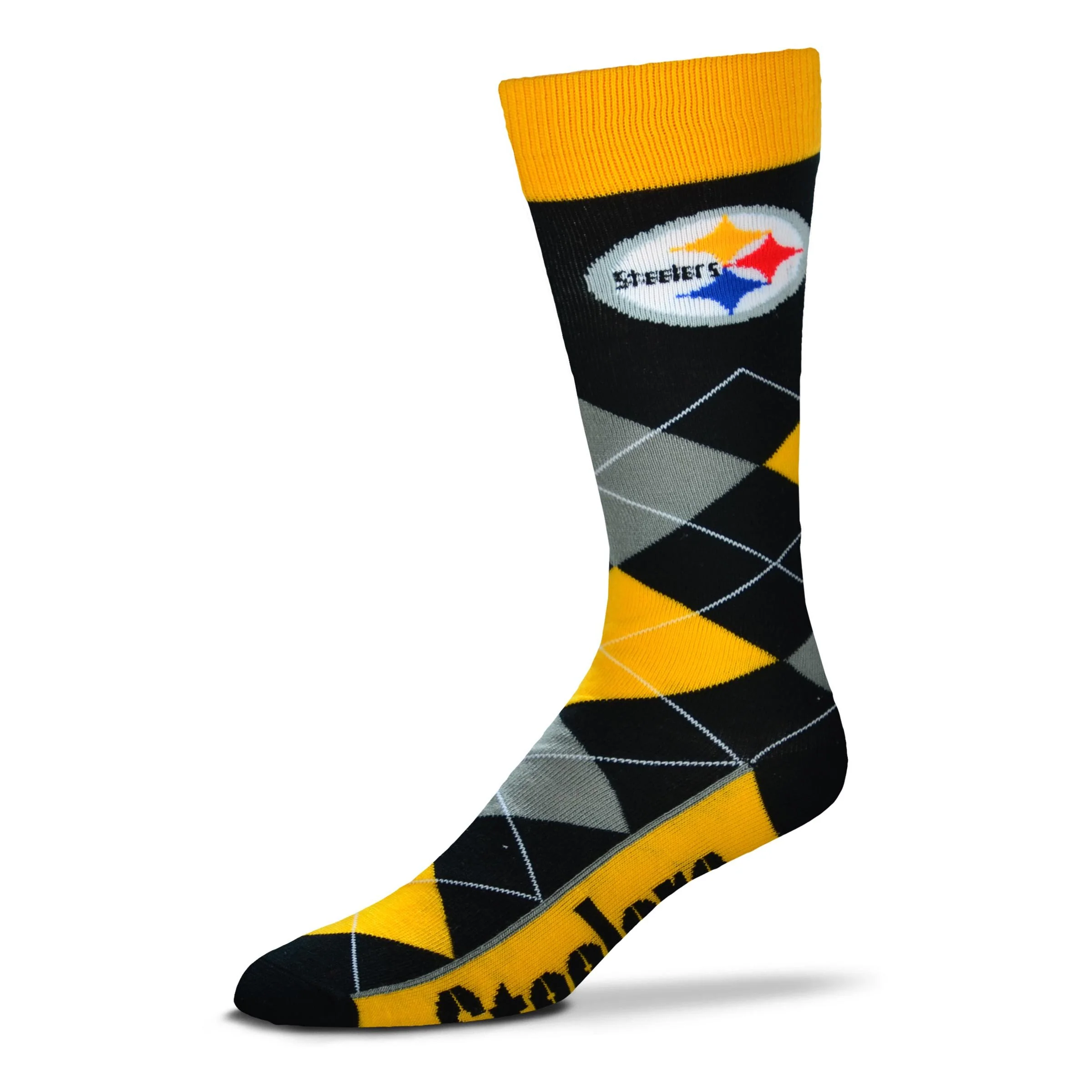 For Bare Feet NFL Pittsburgh Steelers Argyle Line Up Dress Sock Team Color OSFM