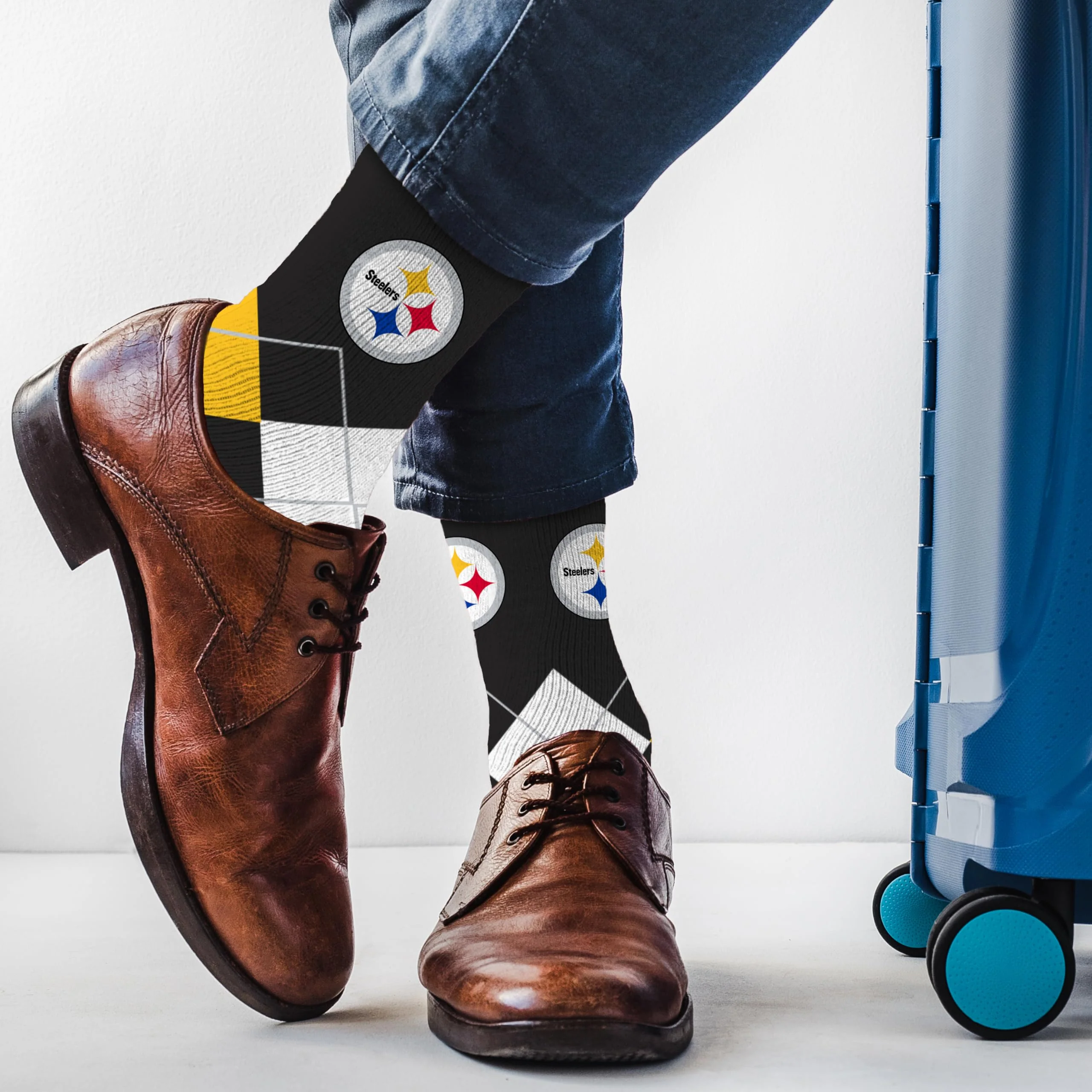 For Bare Feet NFL PITTSBURGH STEELERS Argyle Remix Premium Dress Sock Team Color OSFM - Image 3