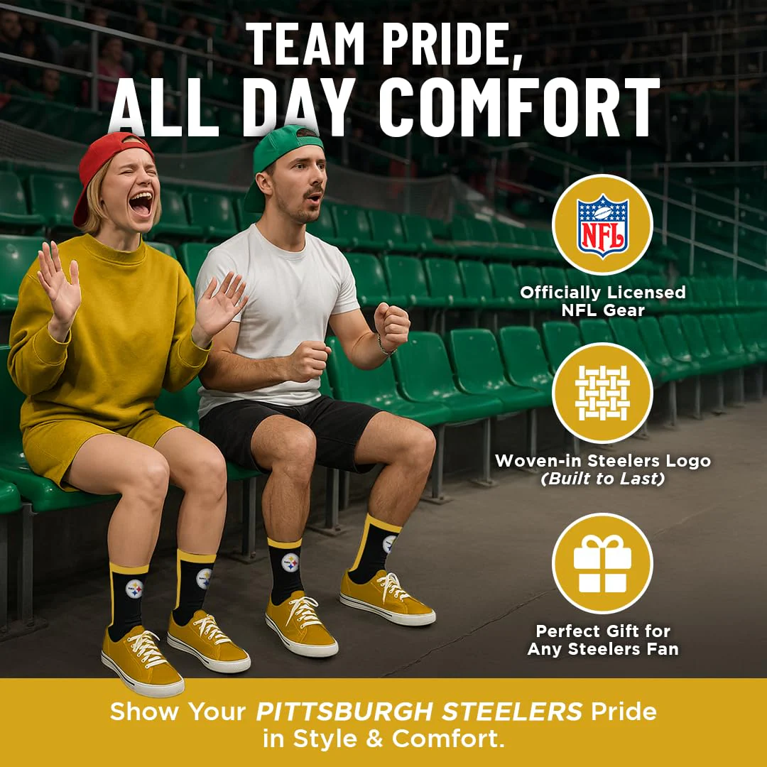 For Bare Feet NFL PITTSBURGH STEELERS MVP Crew Sock Team Color Large - Image 8