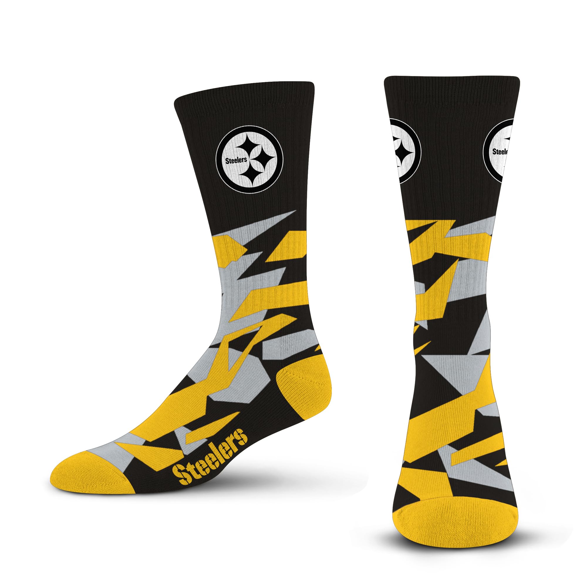 For Bare Feet NFL PITTSBURGH STEELERS Shattered Camo Crew Sock Team Color Large