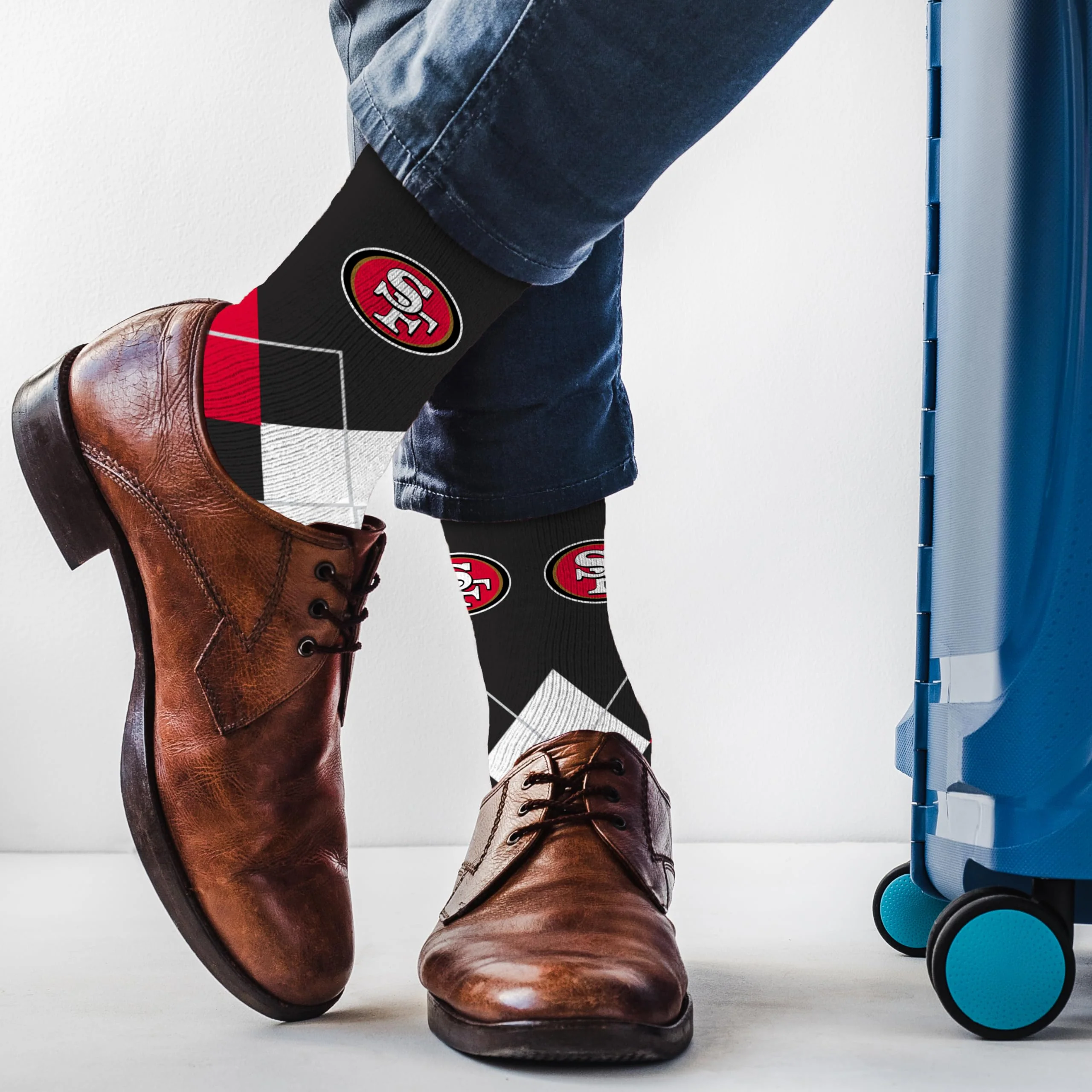 For Bare Feet NFL SAN FRANCISCO 49ERS Argyle Remix Premium Dress Sock Team Color OSFM - Image 3