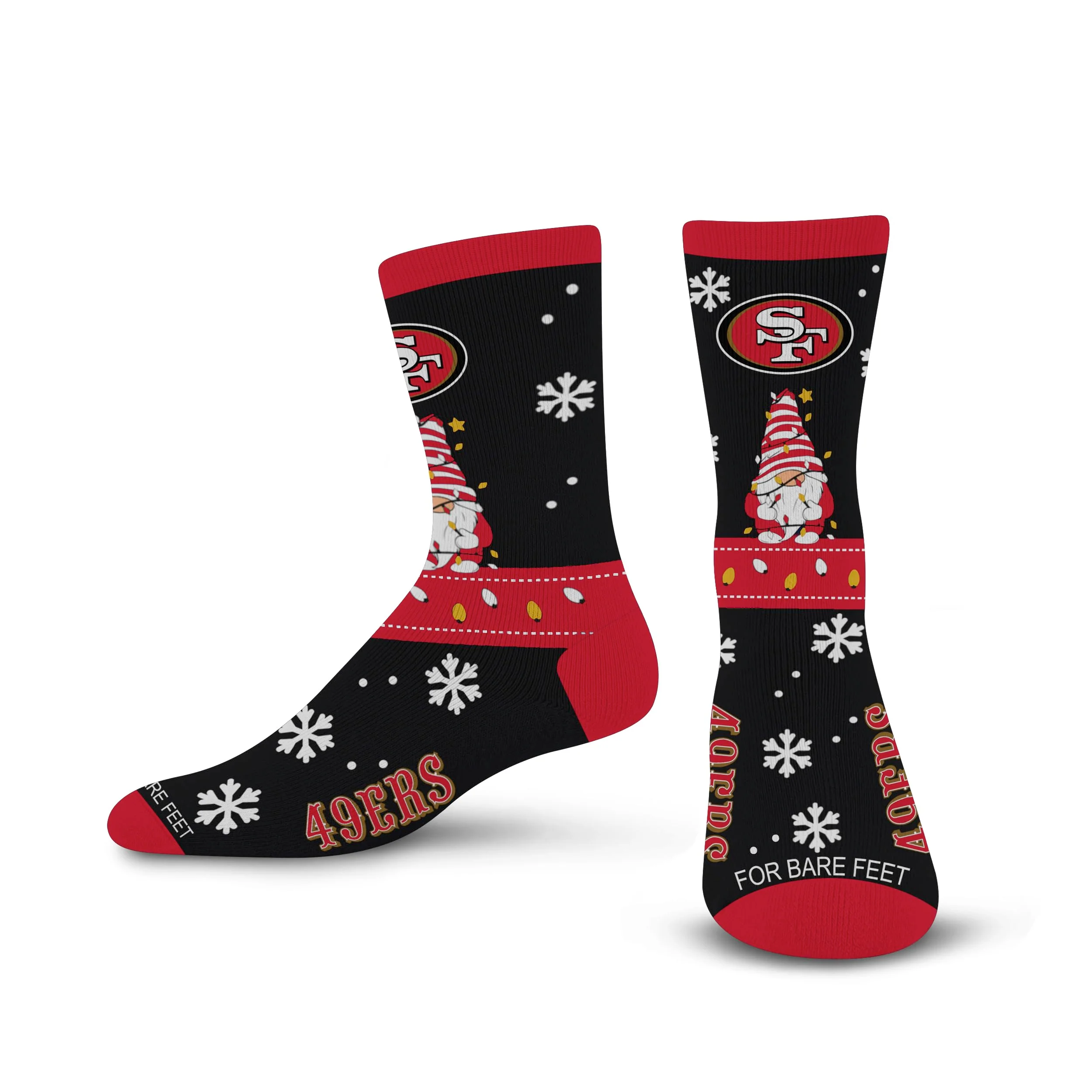 For Bare Feet NFL SAN FRANCISCO 49ERS Holiday Sweater Gnome Team Colors Large