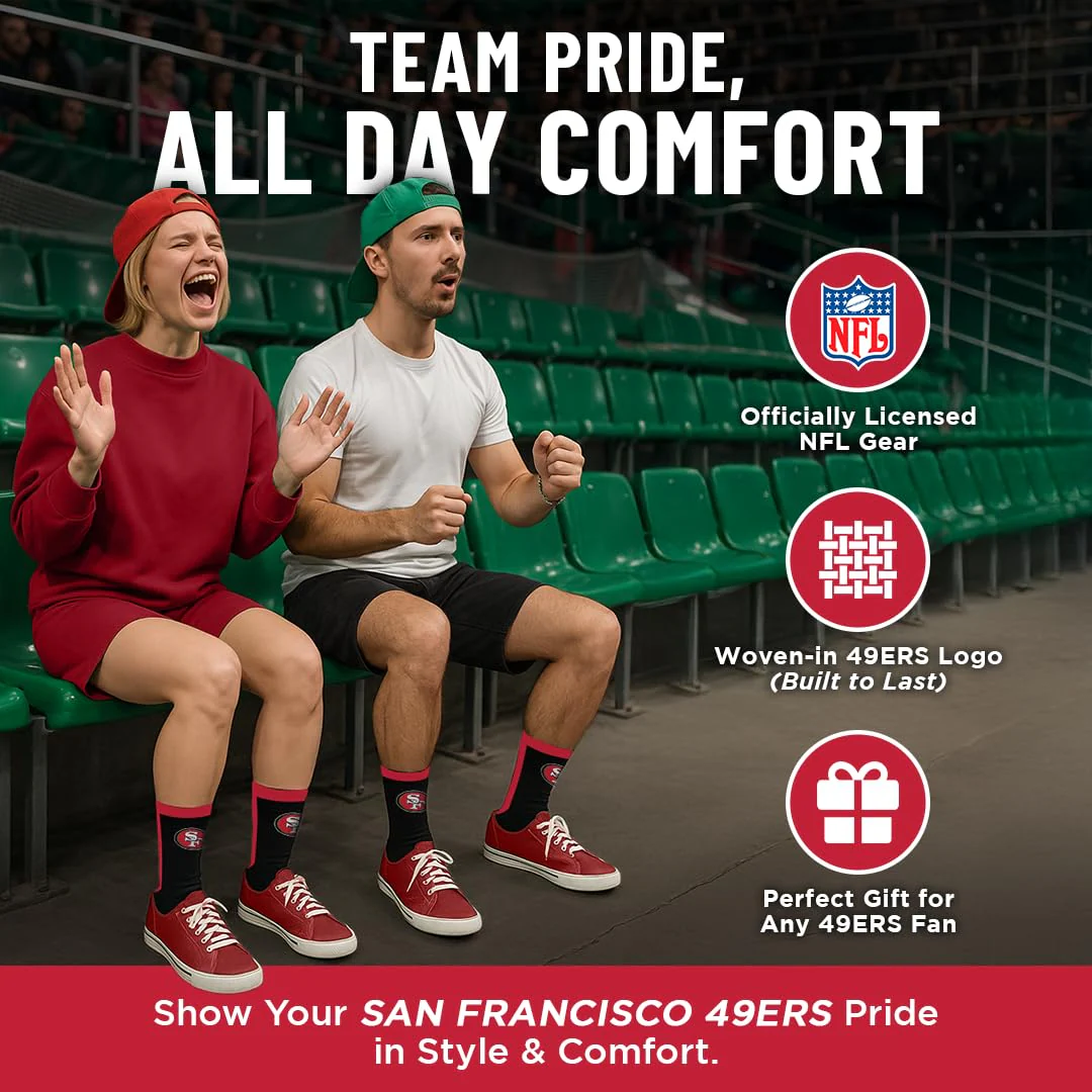 For Bare Feet NFL SAN FRANCISCO 49ERS MVP Crew Sock Team Color Large - Image 8