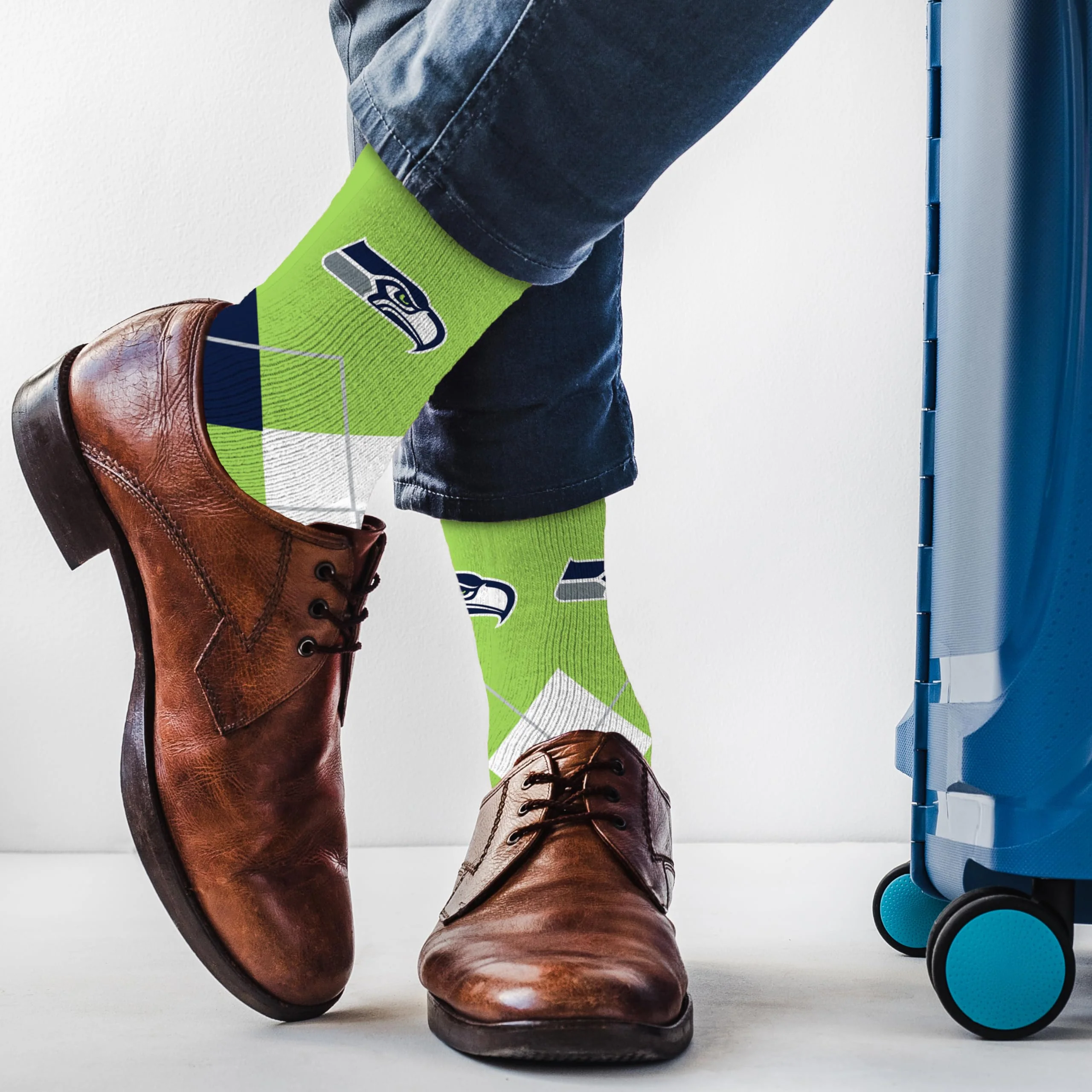 For Bare Feet NFL SEATTLE SEAHAWKS Argyle Remix Premium Dress Sock Team Color OSFM - Image 3
