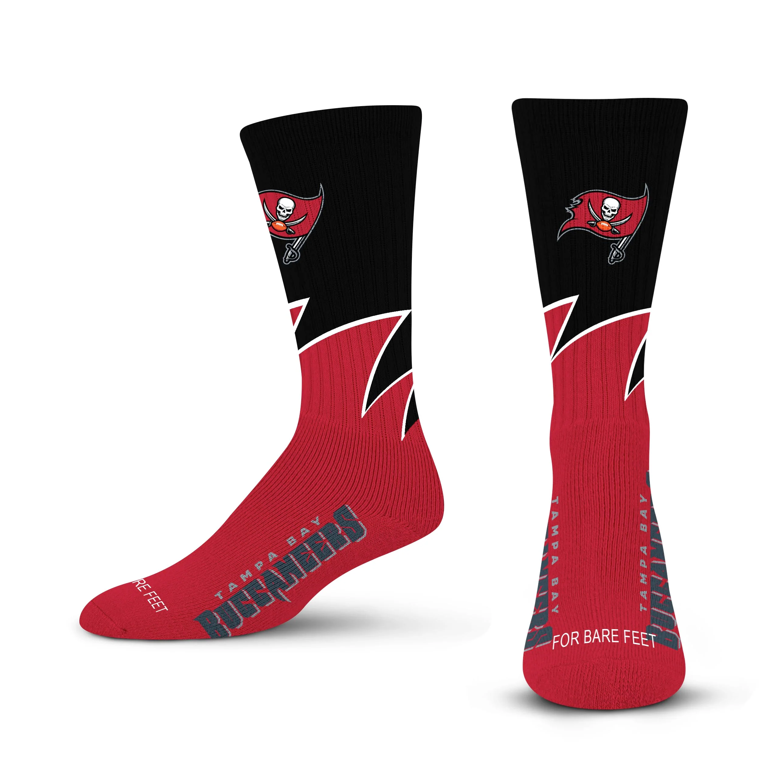 For Bare Feet NFL TAMPA BAY BUCCANEERS Black Wave Crew Sock Team Color YOUTH