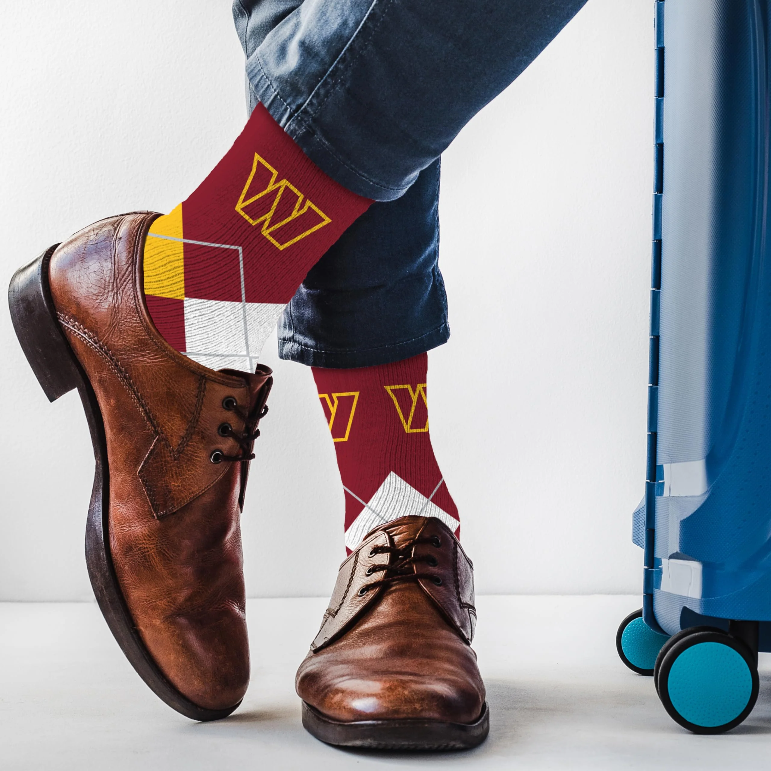 For Bare Feet NFL WASHINGTON COMMANDERS Argyle Remix Premium Dress Sock Team Color OSFM - Image 3