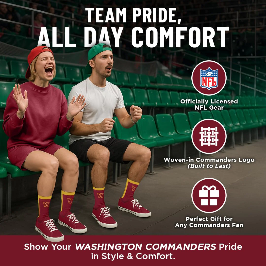 For Bare Feet NFL WASHINGTON COMMANDERS MVP Crew Sock Team Color Large - Image 8