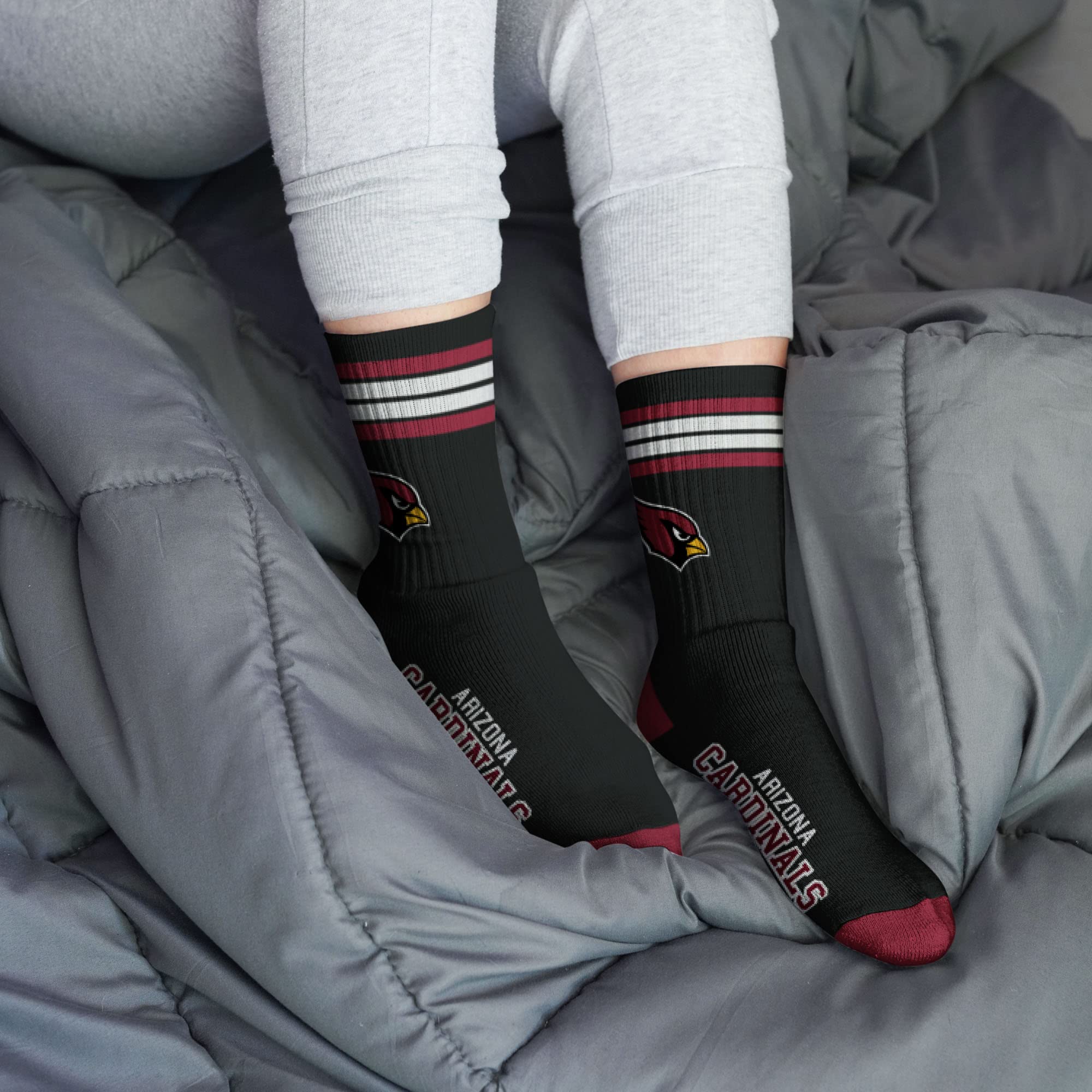 For Bare Feet NFL Youth 4 Stripe Deuce Crew Sock, Arizona Cardinals, One Size - Image 2