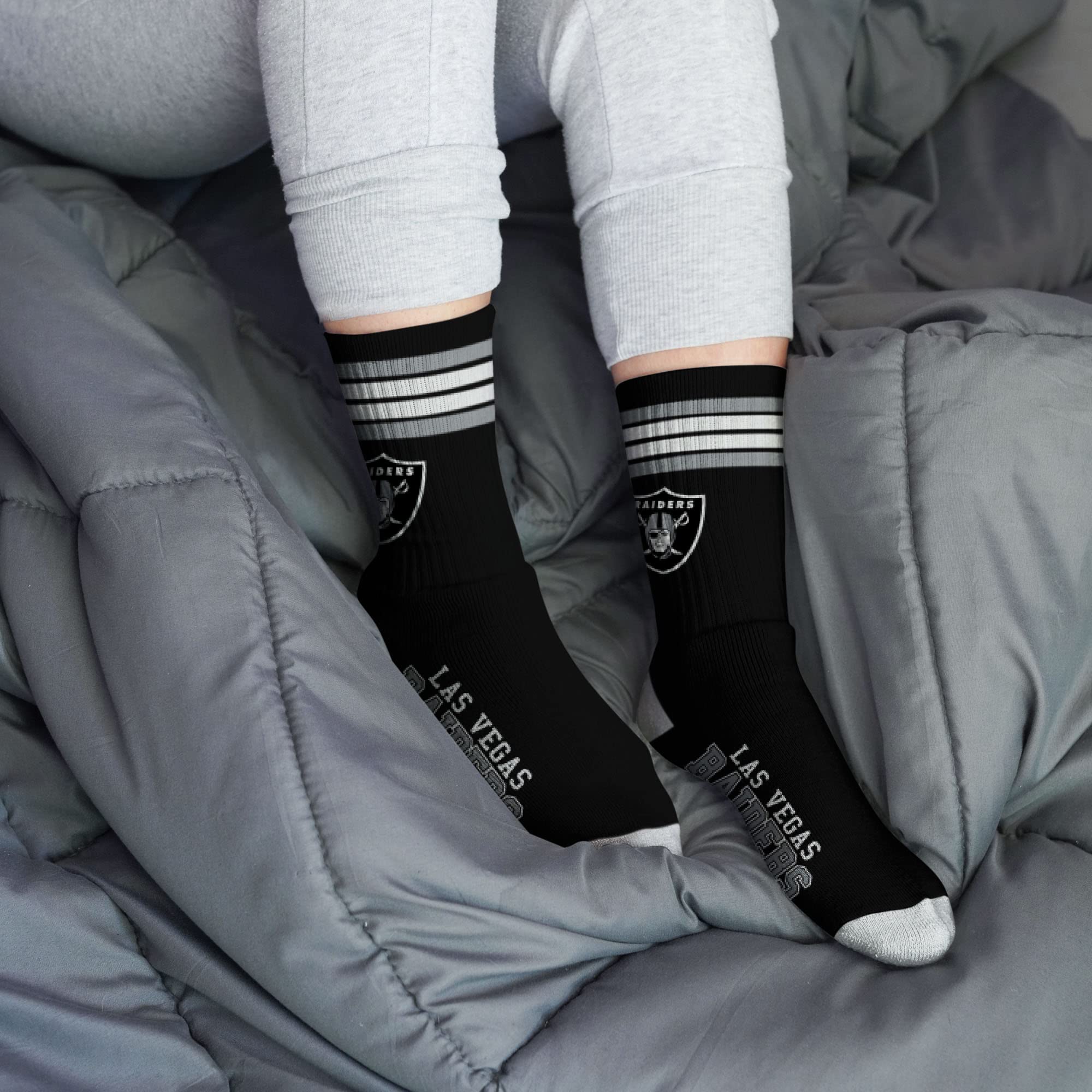 For Bare Feet NFL Youth 4 Stripe Deuce Crew Sock, Las Vegas Raiders, One Size - Image 2
