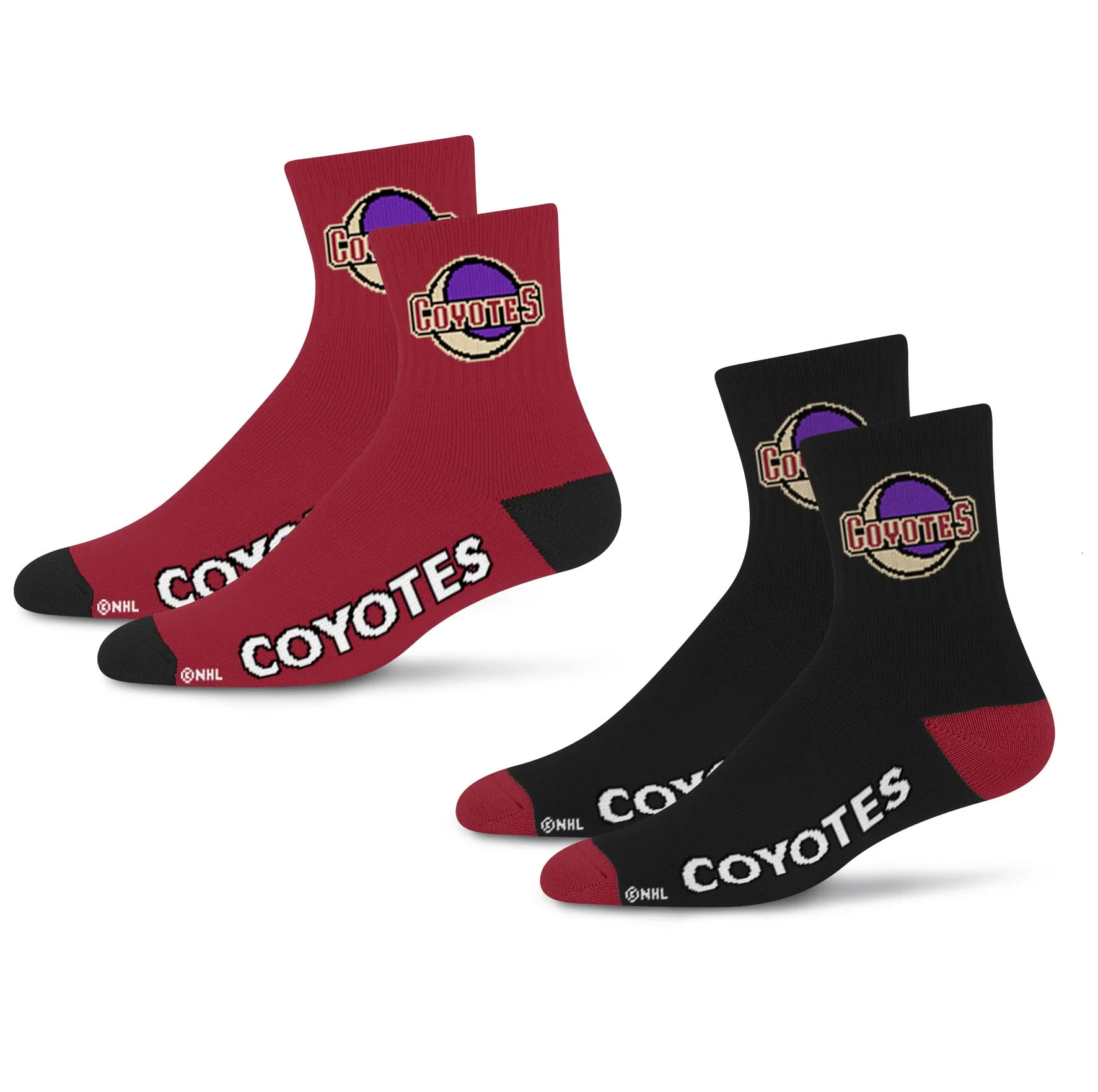 For Bare Feet NHL Arizona Coyotes Quarter Sock Two Pack Team Colors Large