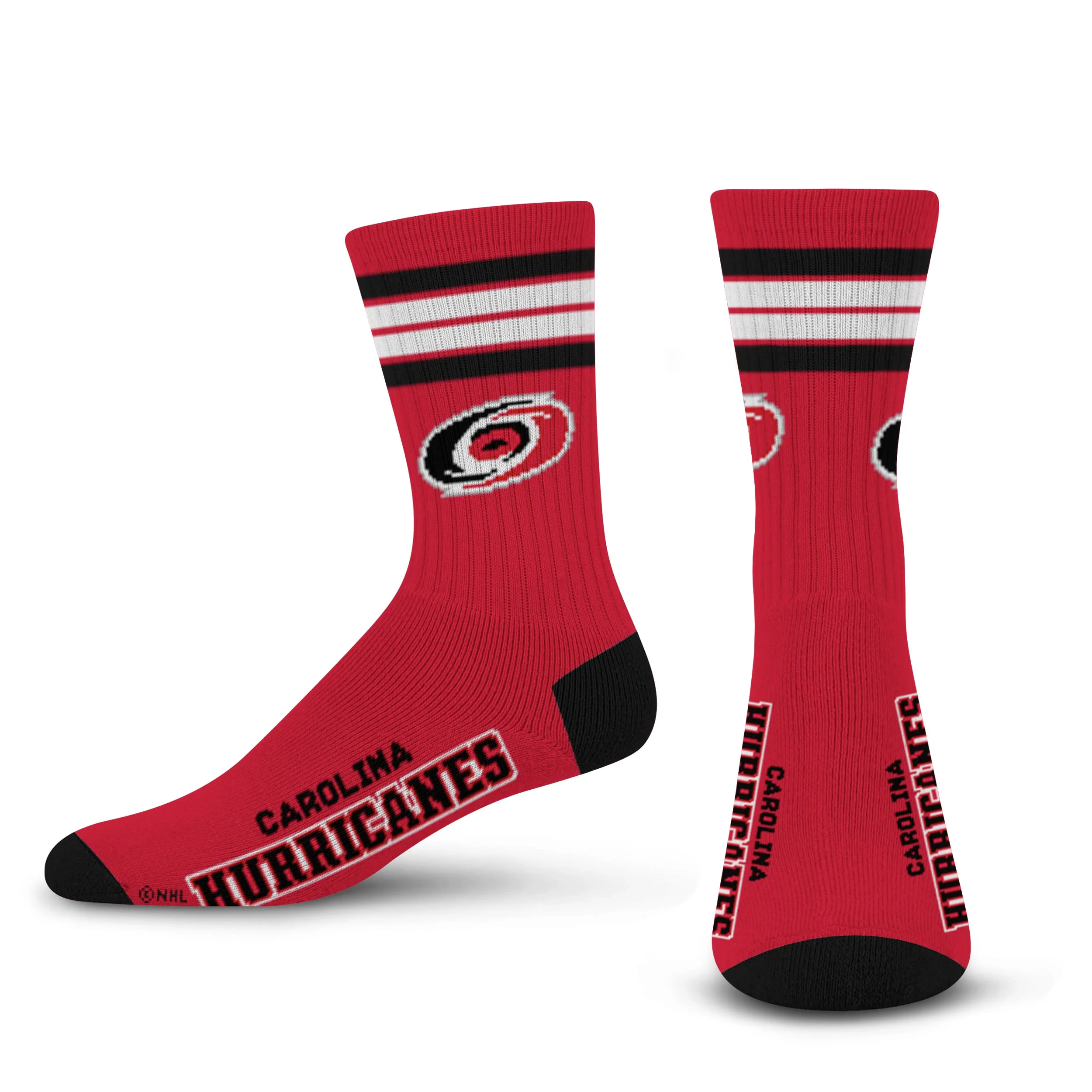 For Bare Feet NHL Carolina Hurricanes 4 Stripe Deuce Crew Sock Team Color MEDIUM