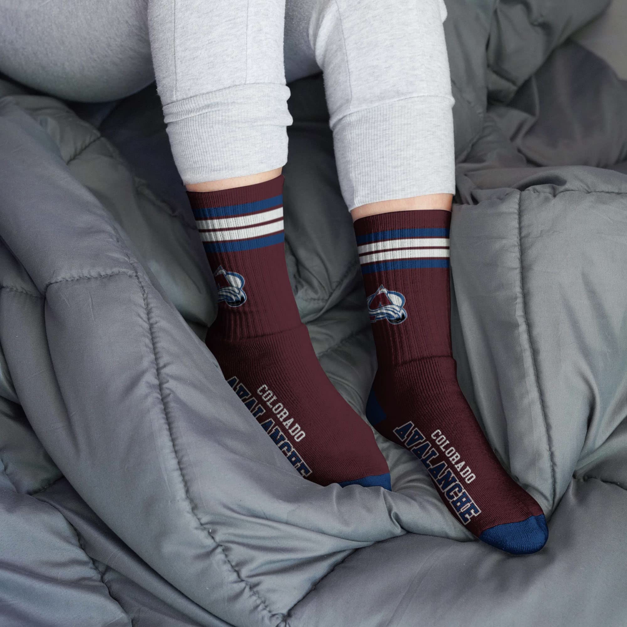 For Bare Feet NHL Colorado Avalanche 4 Stripe Deuce Crew Sock Team Color LARGE - Image 2