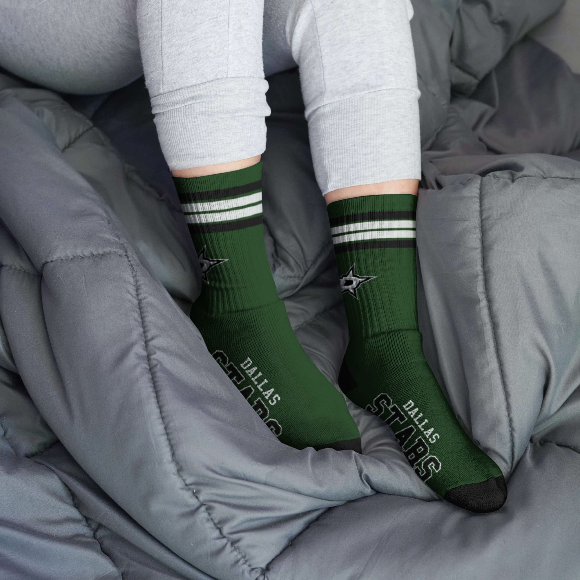 For Bare Feet NHL Dallas Stars 4 Stripe Deuce Crew Sock Team Color LARGE - Image 2