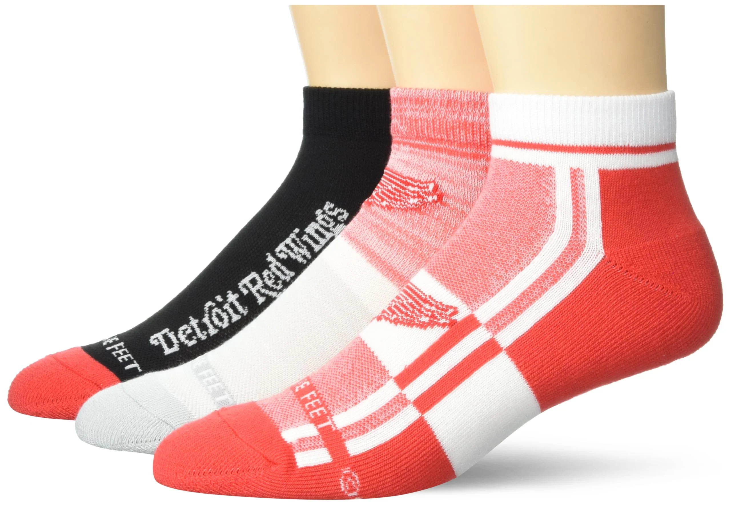 For Bare Feet NHL DETROIT RED WINGS Stripe Stack 3 Pack Ankle Sock Team Colors Large