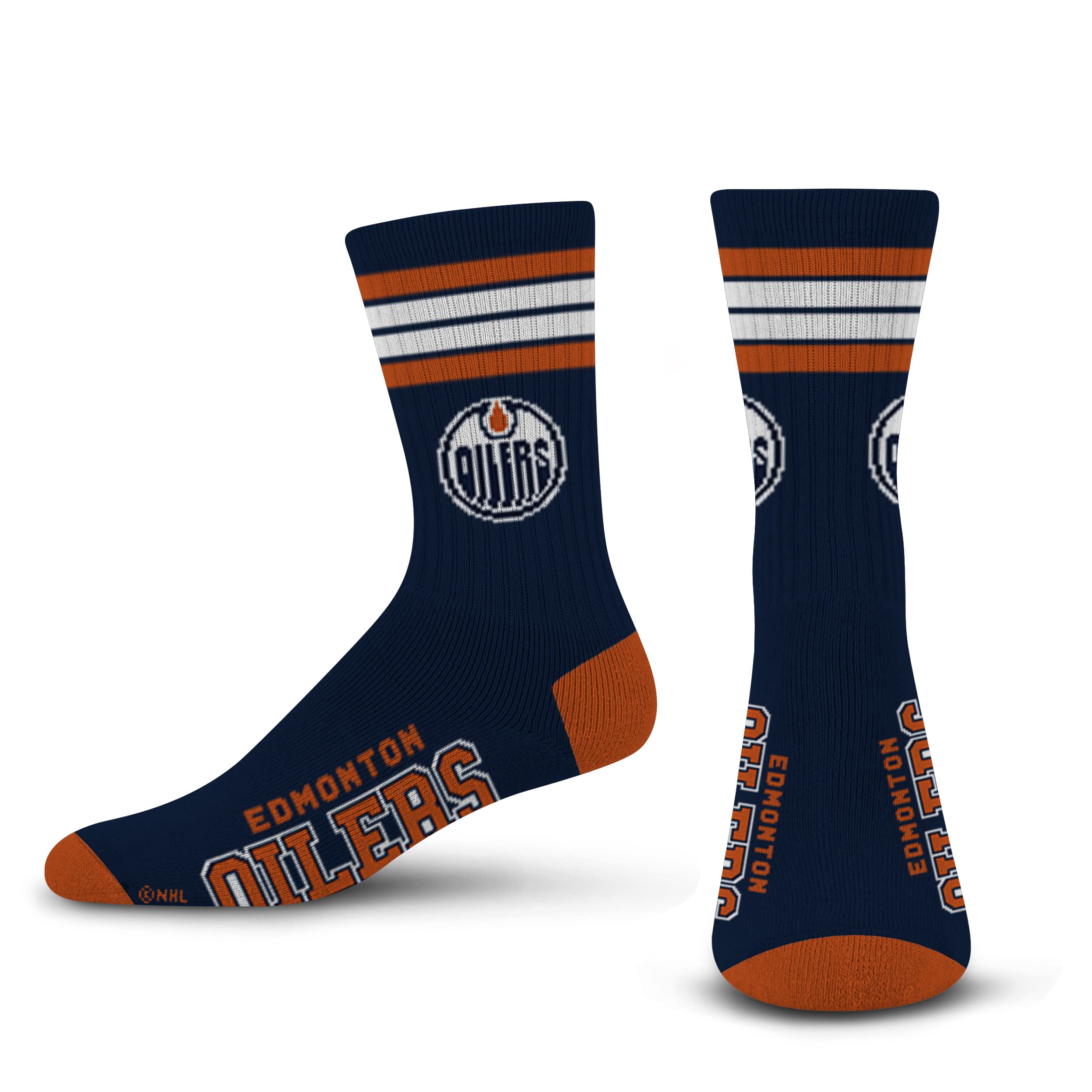 For Bare Feet NHL Edmonton Oilers 4 Stripe Deuce Crew Sock Team Color MEDIUM