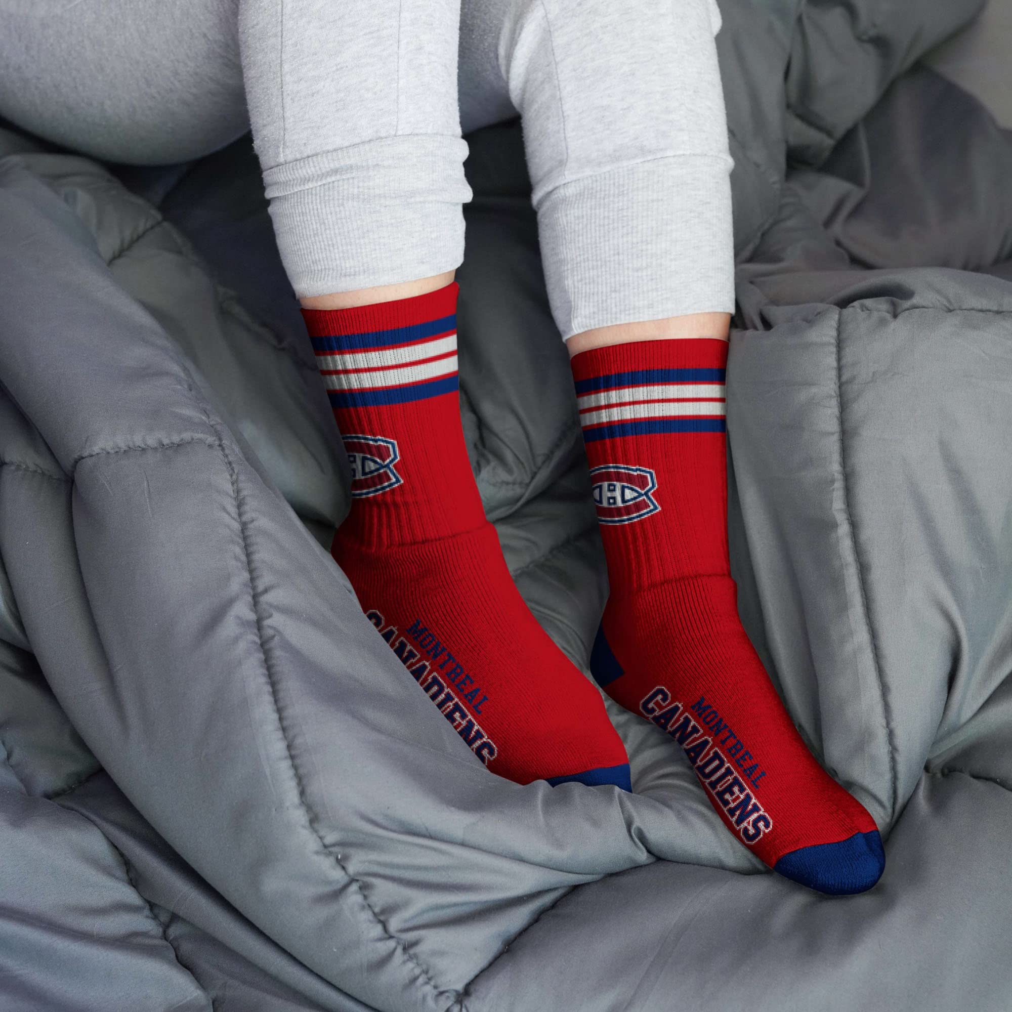 For Bare Feet NHL Montreal Canadiens 4 Stripe Deuce Crew Sock Team Color MEDIUM - Image 2