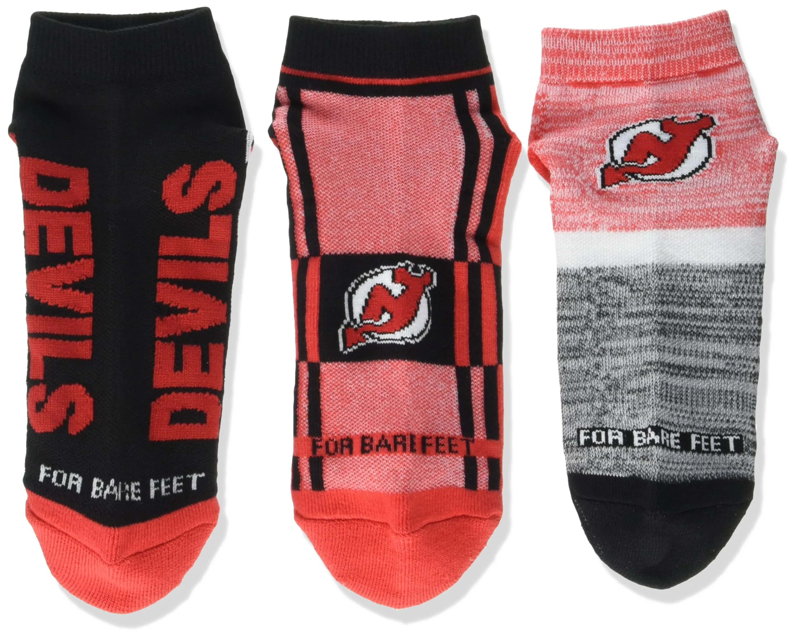 For Bare Feet NHL NEW JERSEY DEVILS Stripe Stack 3 Pack Ankle Sock Team Colors Large - Image 2