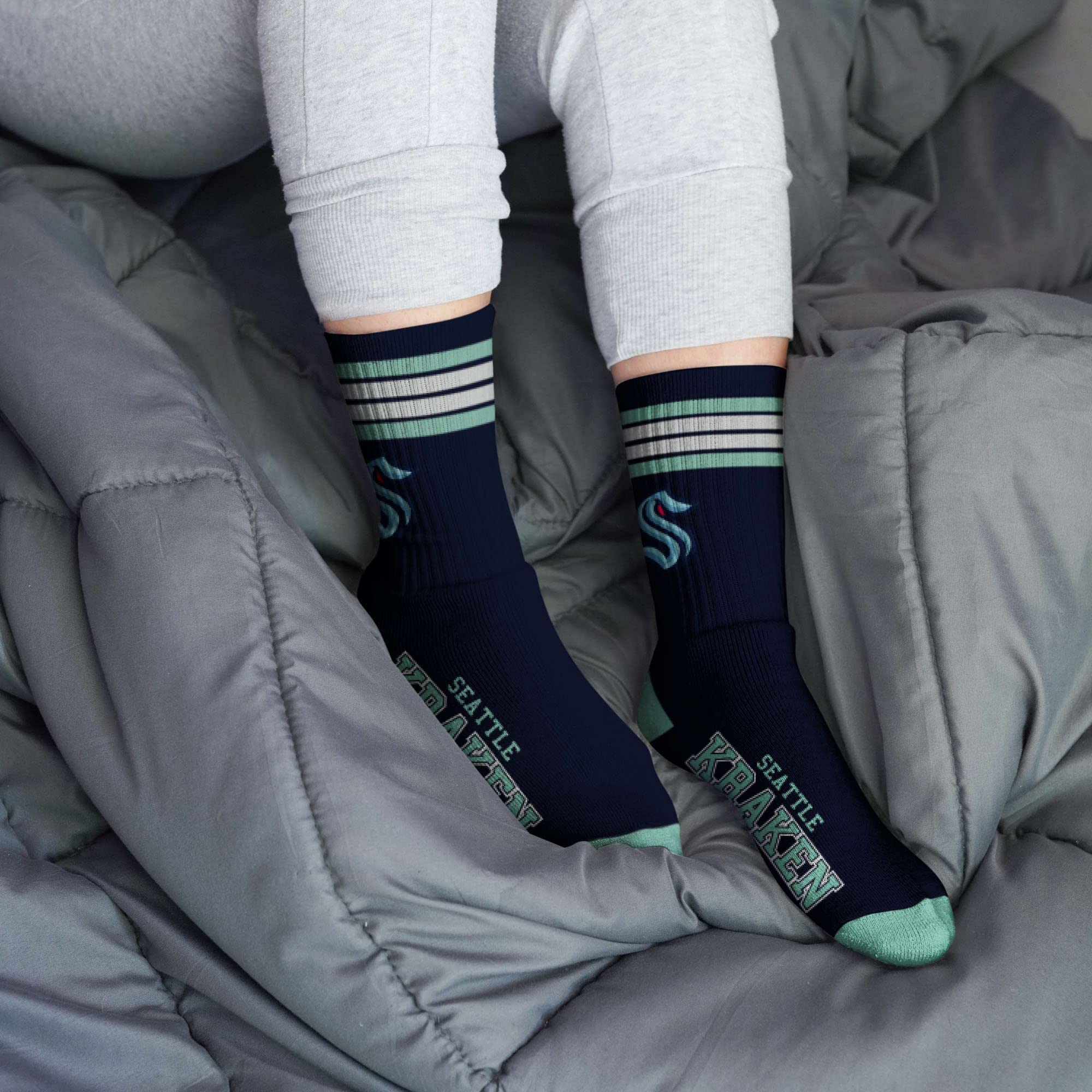 For Bare Feet NHL Seattle Kraken 4 Stripe Deuce Crew Sock Team Color MEDIUM - Image 2