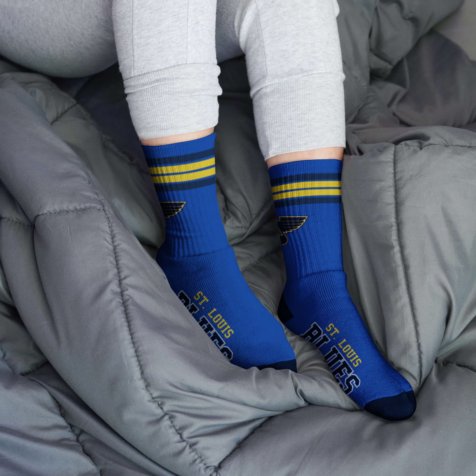 For Bare Feet NHL St. Louis Blues 4 Stripe Deuce Crew Sock Team Color LARGE - Image 2