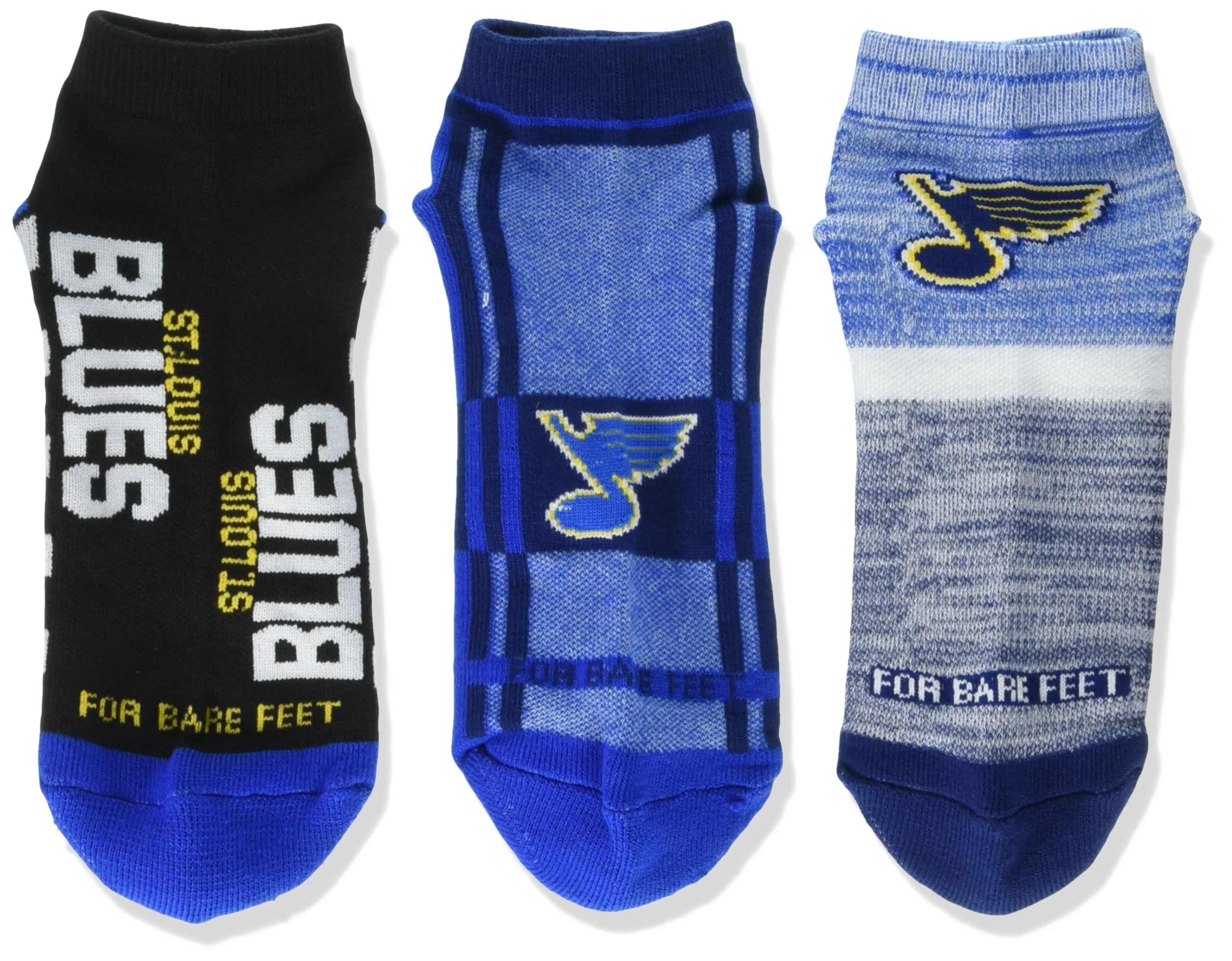 For Bare Feet NHL ST. LOUIS BLUES Stripe Stack 3 Pack Ankle Sock Team Colors Large - Image 2