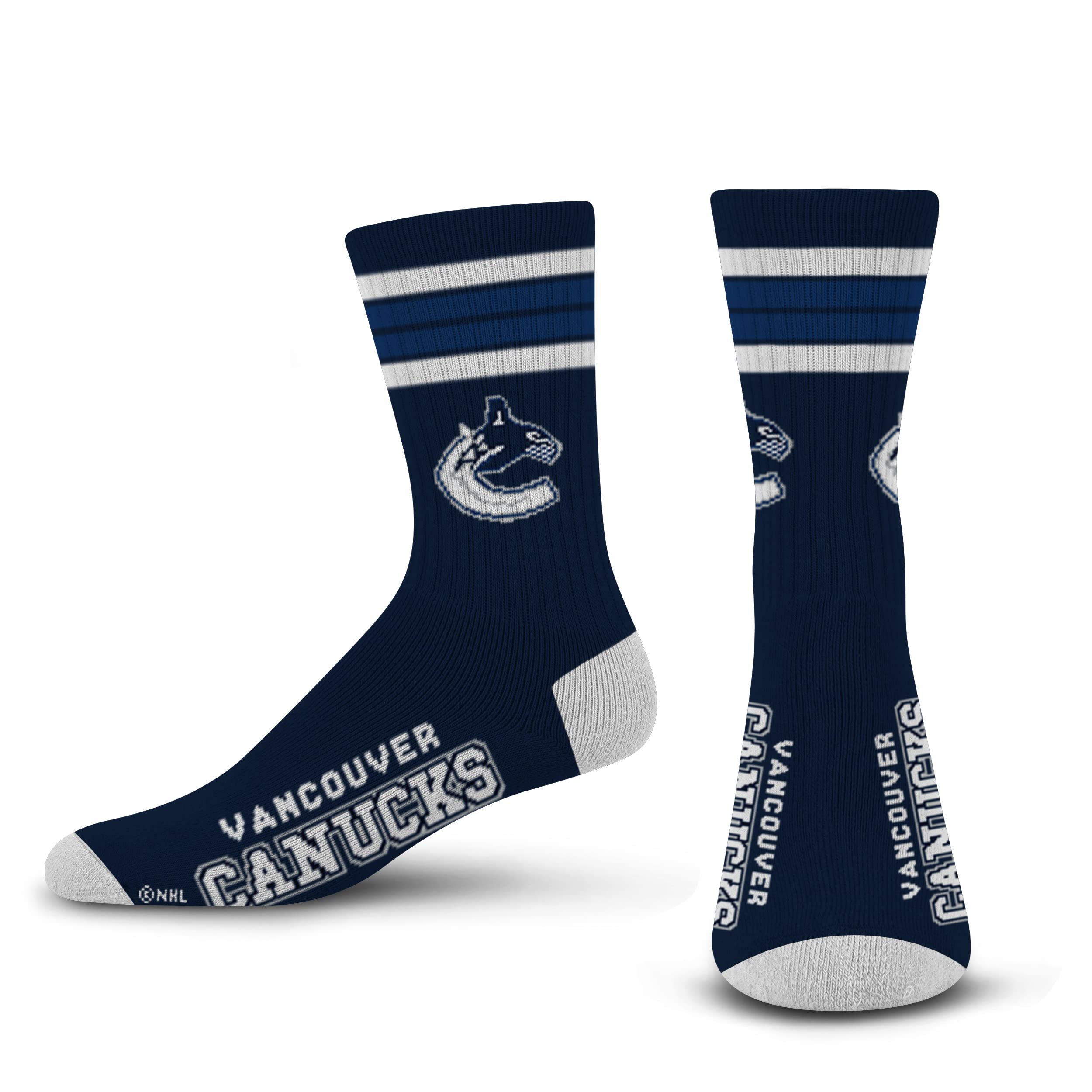 For Bare Feet NHL Vancouver Canucks 4 Stripe Deuce Crew Sock Team Color LARGE