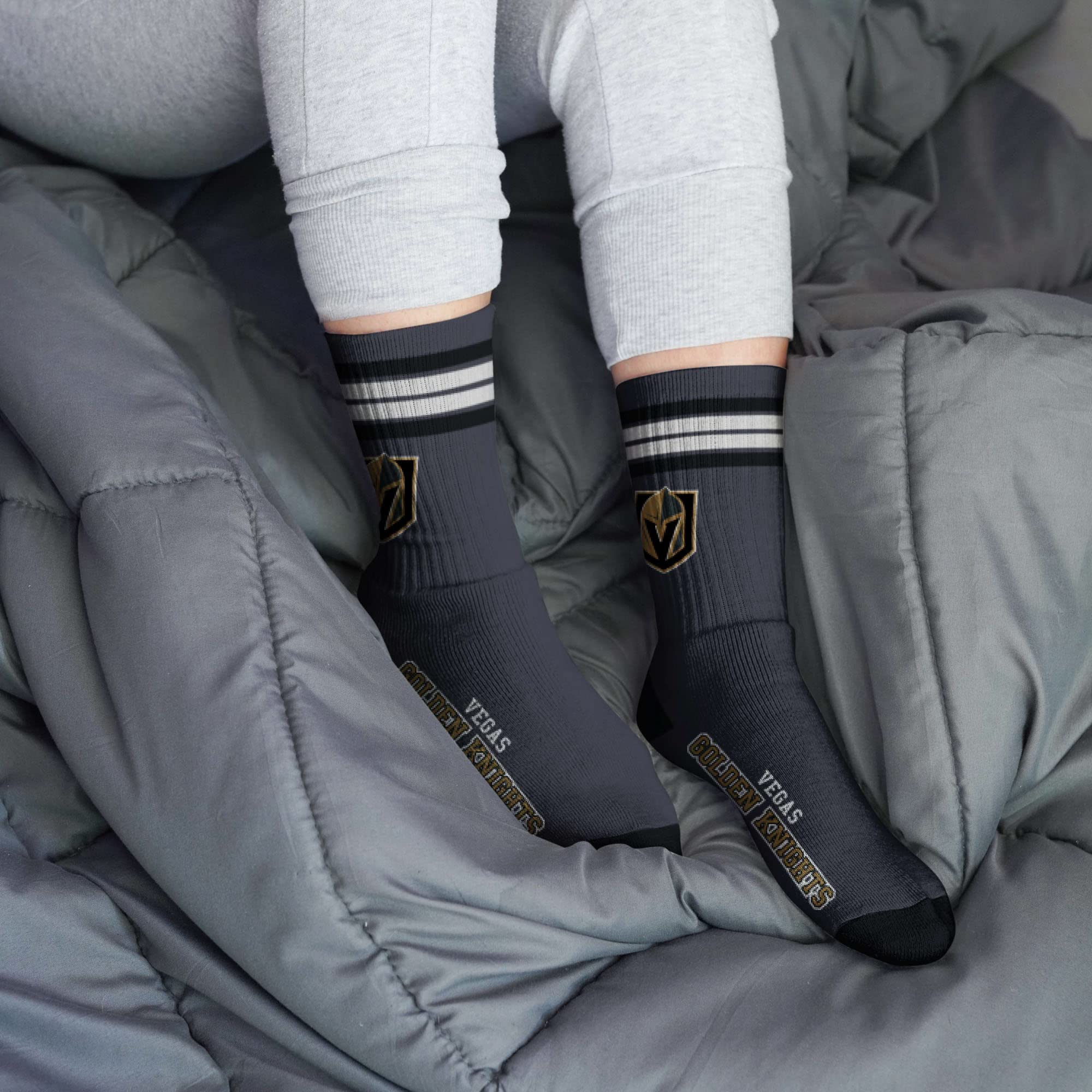For Bare Feet NHL Vegas Golden Knights 4 Stripe Deuce Crew Sock Team Color MEDIUM - Image 2