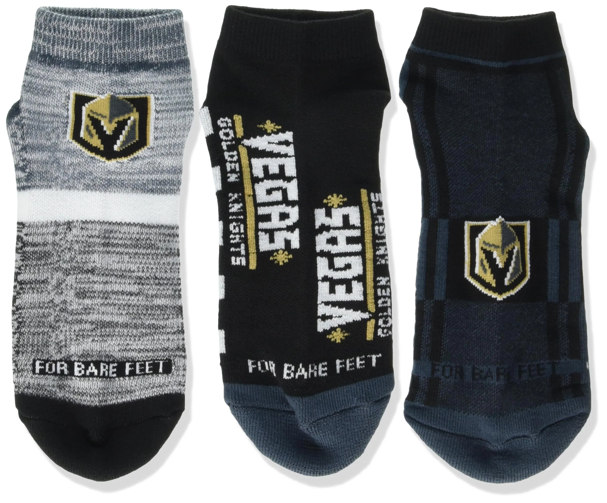 For Bare Feet NHL VEGAS GOLDEN KNIGHTS Stripe Stack 3 Pack Ankle Sock Team Colors Large - Image 2