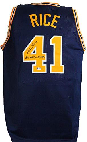 Glen Rice Autographed Blue Jersey W/Insc- Beckett Black