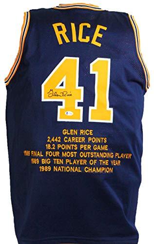 Glen Rice Autographed Blue Stat G Money Jersey- Beckett W Black