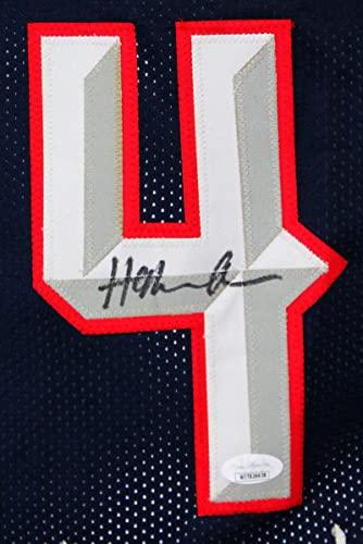 Hakeem Olajuwon Autographed Blue Jersey- JSA Witnessed Black - Image 3