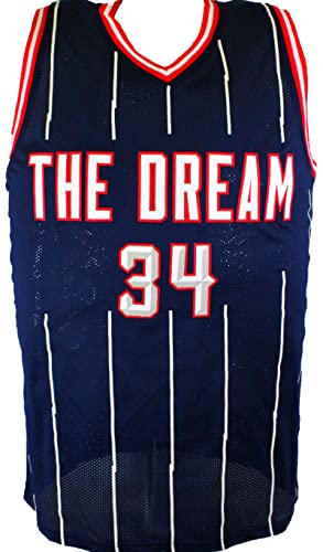Hakeem Olajuwon Autographed Blue Stat Pro Jersey- JSA W Black - Image 2
