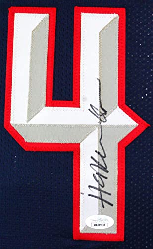 Hakeem Olajuwon Autographed Blue Stat Pro Jersey- JSA W Black - Image 3