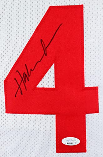 Hakeem Olajuwon Autographed White Stat Pro Jersey- JSA W Black - Image 3