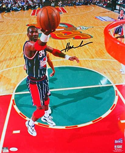 Hakeem Olajuwon Houston Rockets Autographed 16x20 Lay Up Photo- JSA W Black