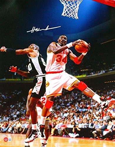 Hakeem Olajuwon Signed Rockets 16x20 Rebound Against Robinson Photo- Beckett White