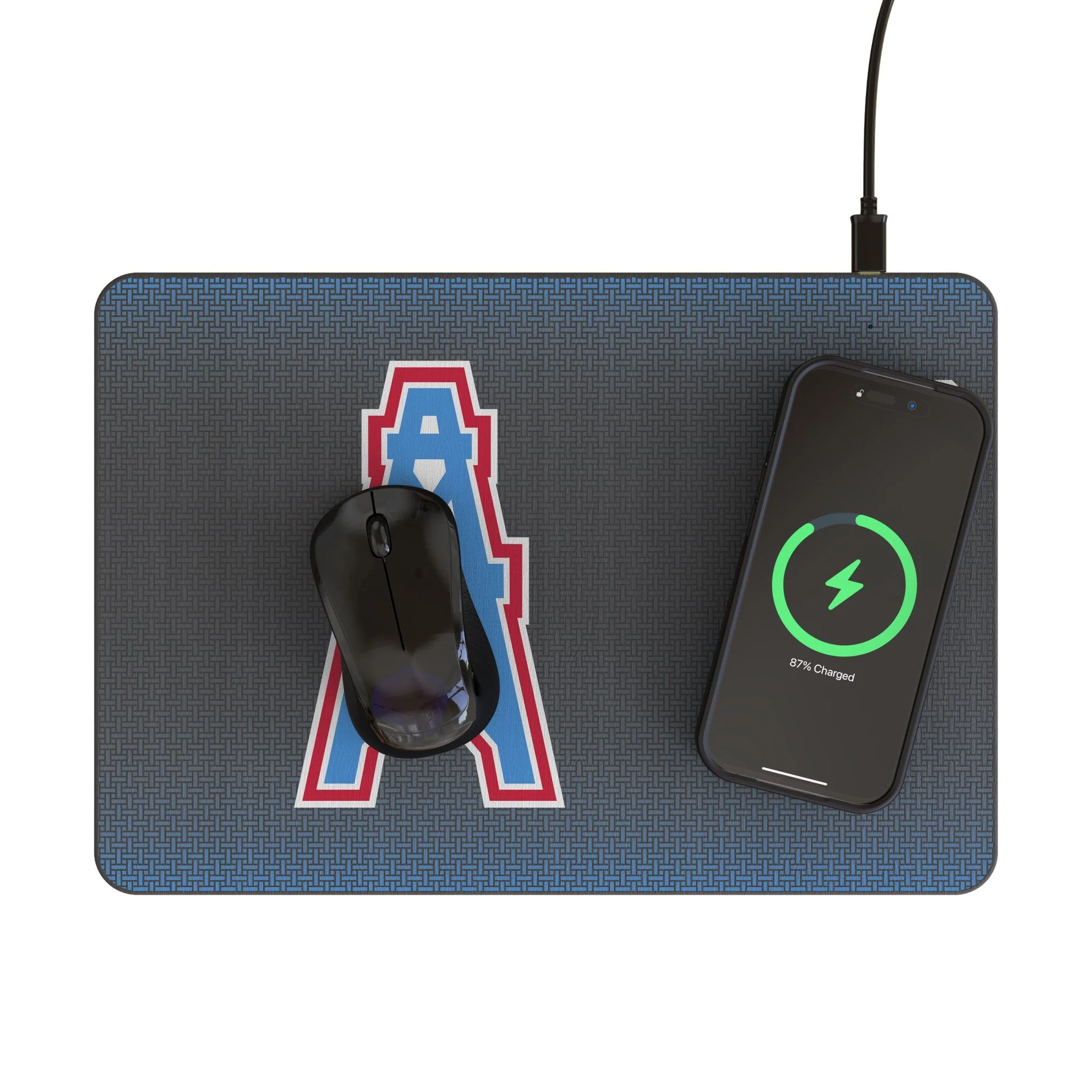 Houston Oilers Historic Collection Linen 15-Watt Wireless Charger and Mouse Pad - Image 2