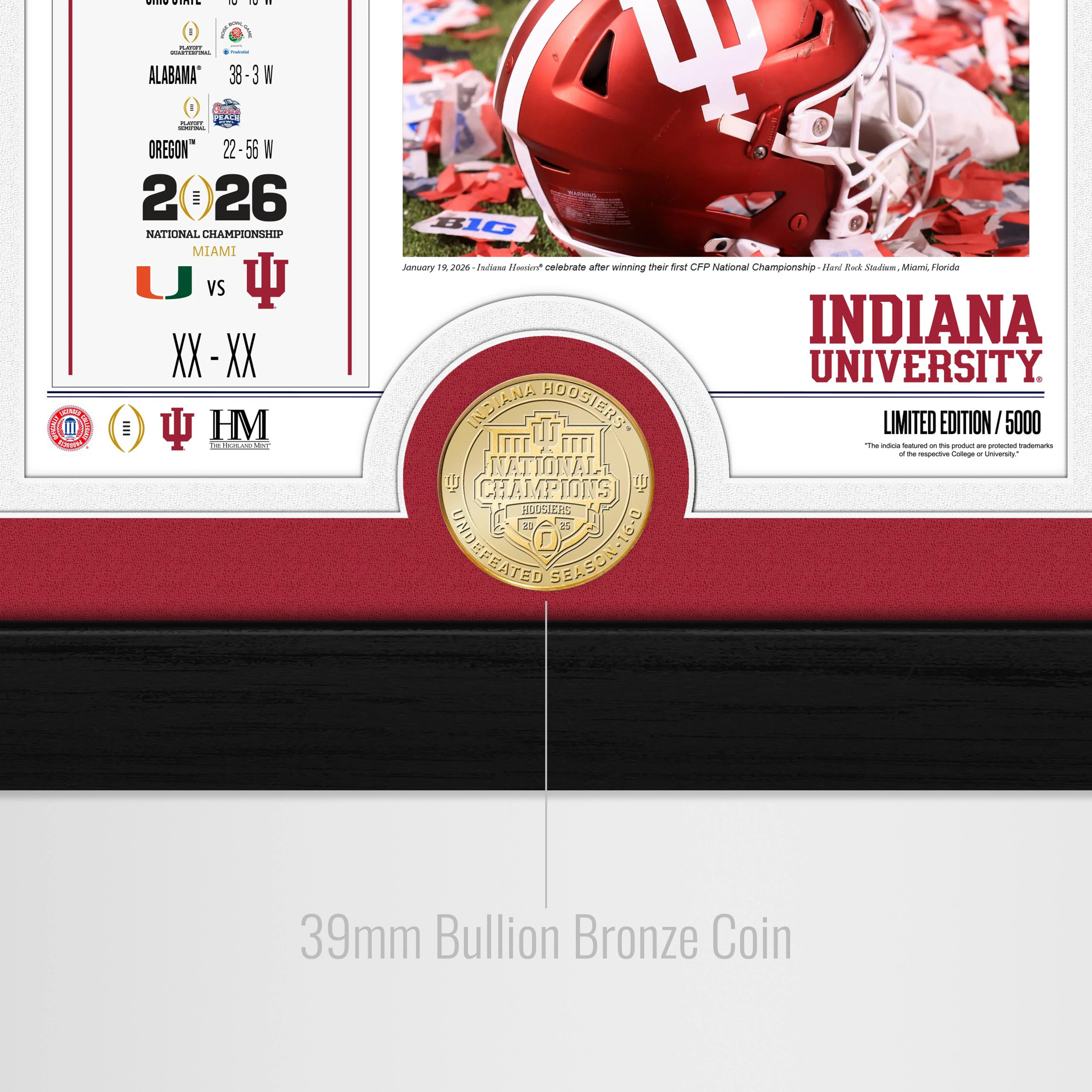 Indiana Hoosiers 2025-26 CFP Champions Front Page News Cover Bronze Coin Photo Mint - Image 2