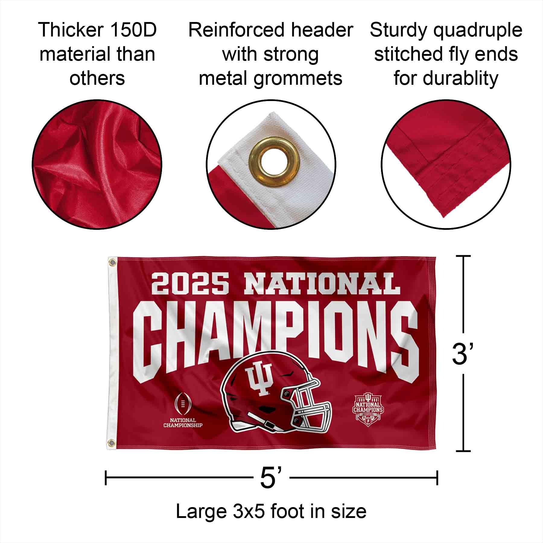 Indiana Hoosiers 2025 National Champions 3x5 Grommet Flag - Image 3