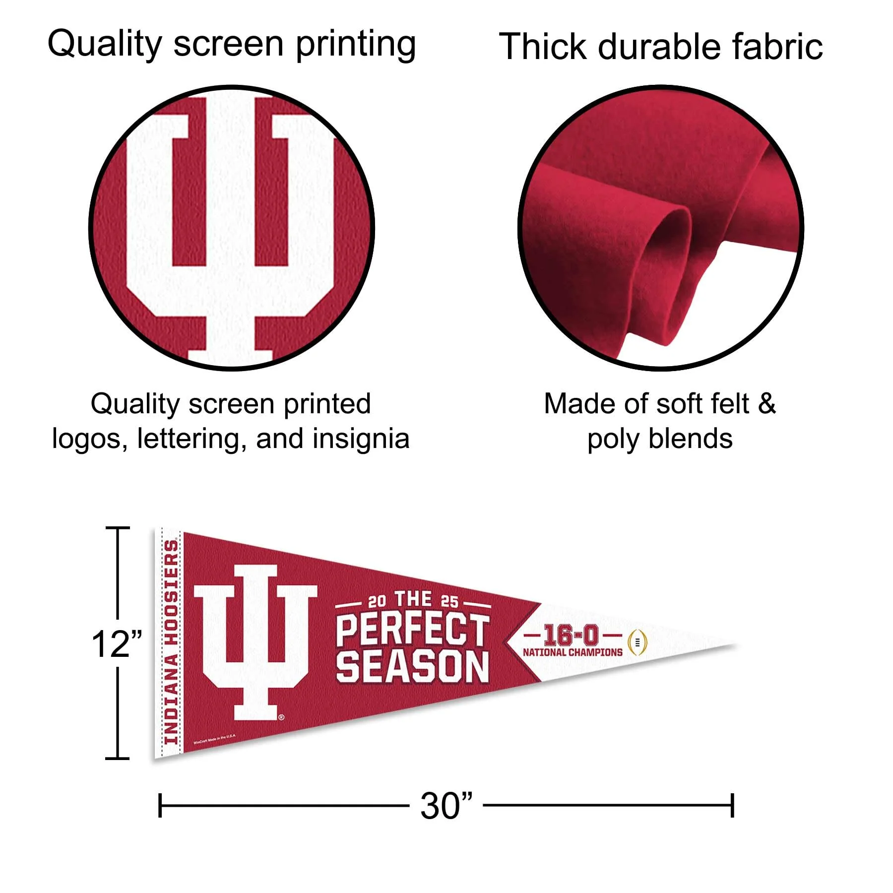 Indiana Hoosiers 2025 National Champions Perfect Season Pennant Banner Flag - Image 3