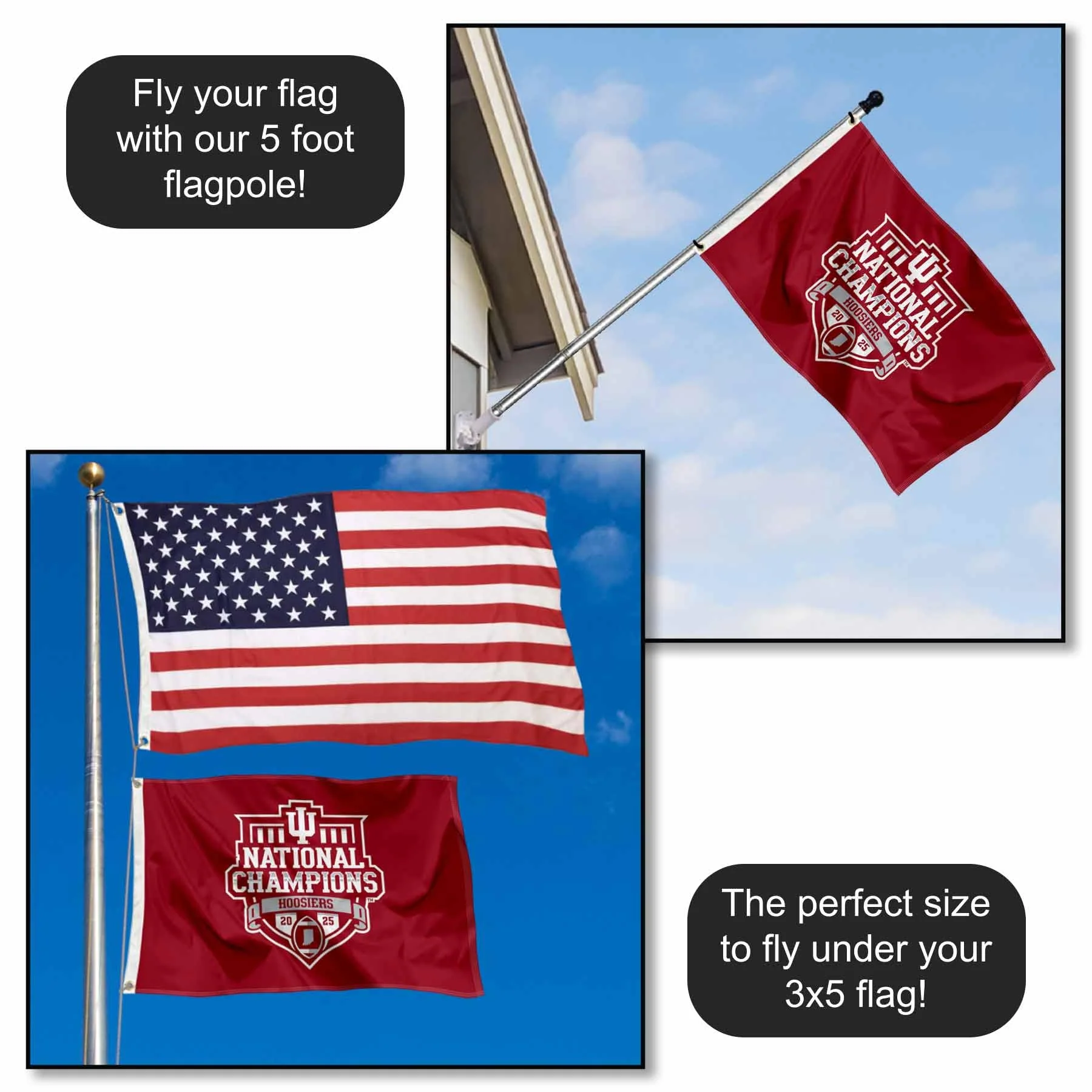 Indiana Hoosiers 2025 National Champions Small 2x3 Foot Flag - Image 3