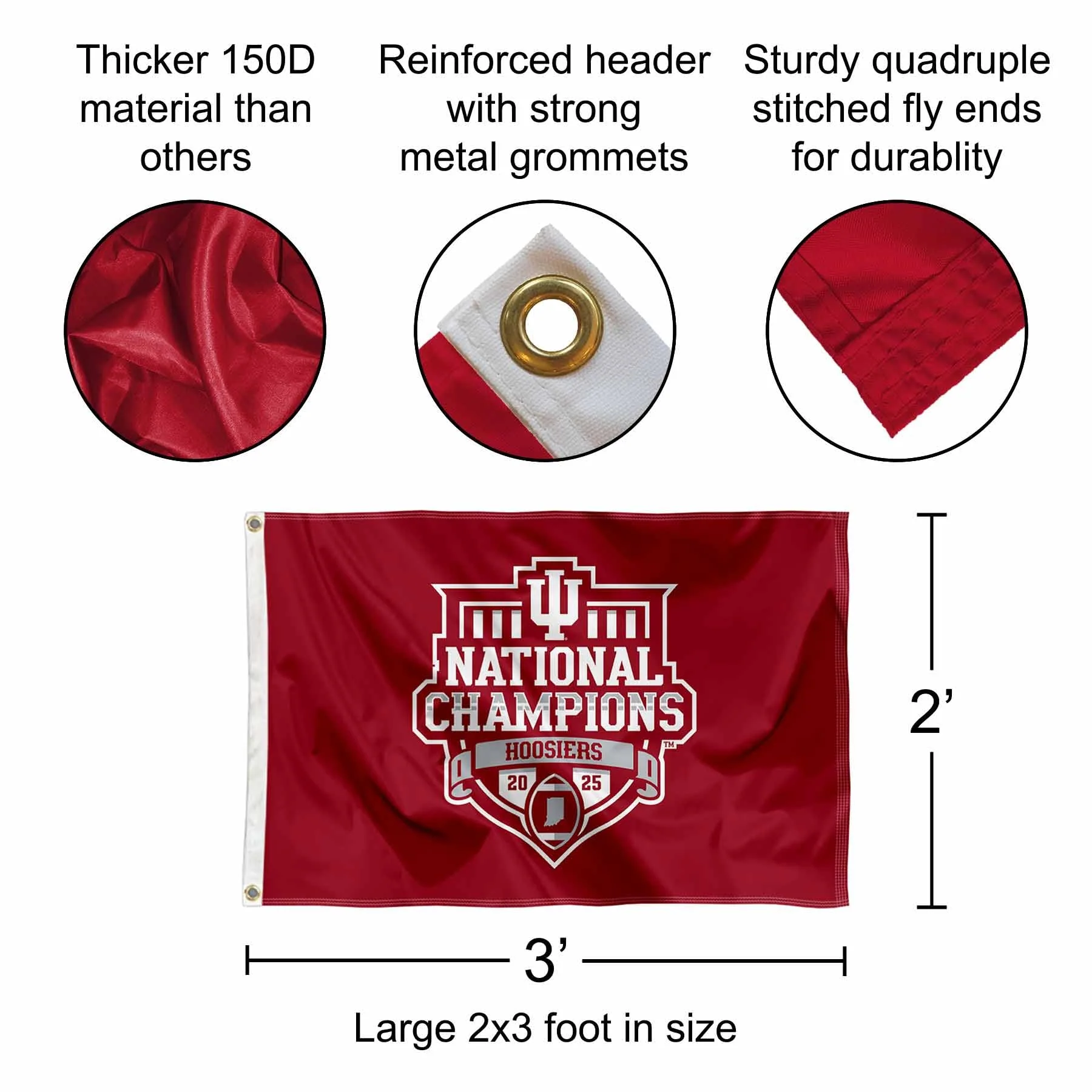 Indiana Hoosiers 2025 National Champions Small 2x3 Foot Flag - Image 5