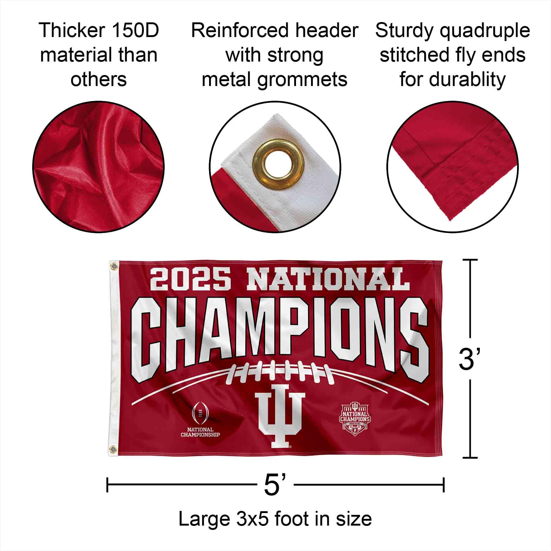 Indiana Hoosiers National Champions 2025 3x5 Grommet Flag - Image 3
