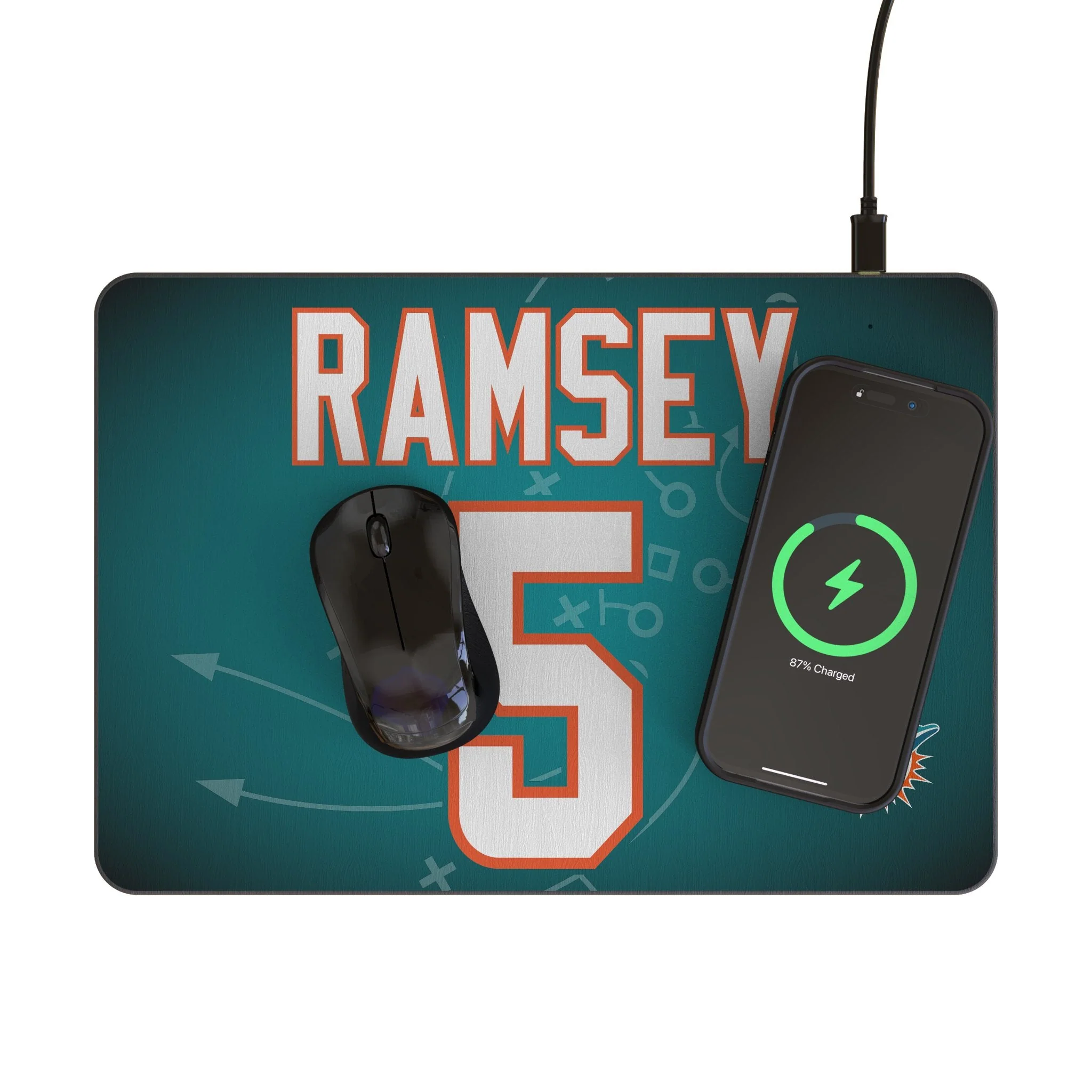 Jalen Ramsey Miami Dolphins 5 Game Tactic 15-Watt Wireless Charger and Mouse Pad - Image 2