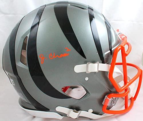 Ja'Marr Chase Autographed Cincinnati Bengals Flash F/S Speed Authentic Helmet -Beckett W Hologram Orange