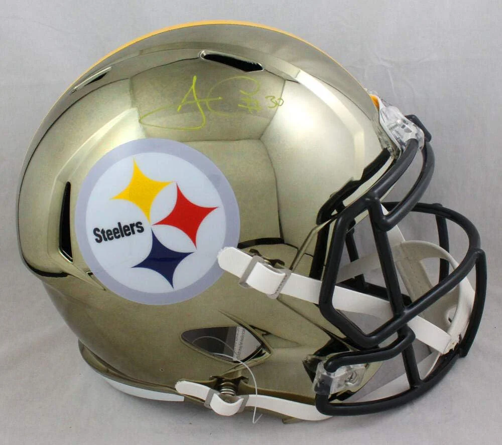 James Conner Autographed Pitt Steelers F/S Chrome Helmet- Beckett W Auth *Yellow - Image 3