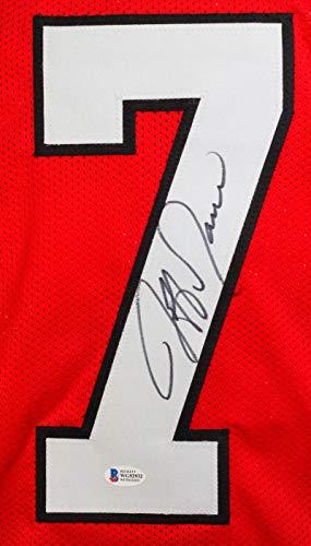 Jeff Garcia Autographed Red Calgary Pro Style Jersey- Beckett W Black - Image 3