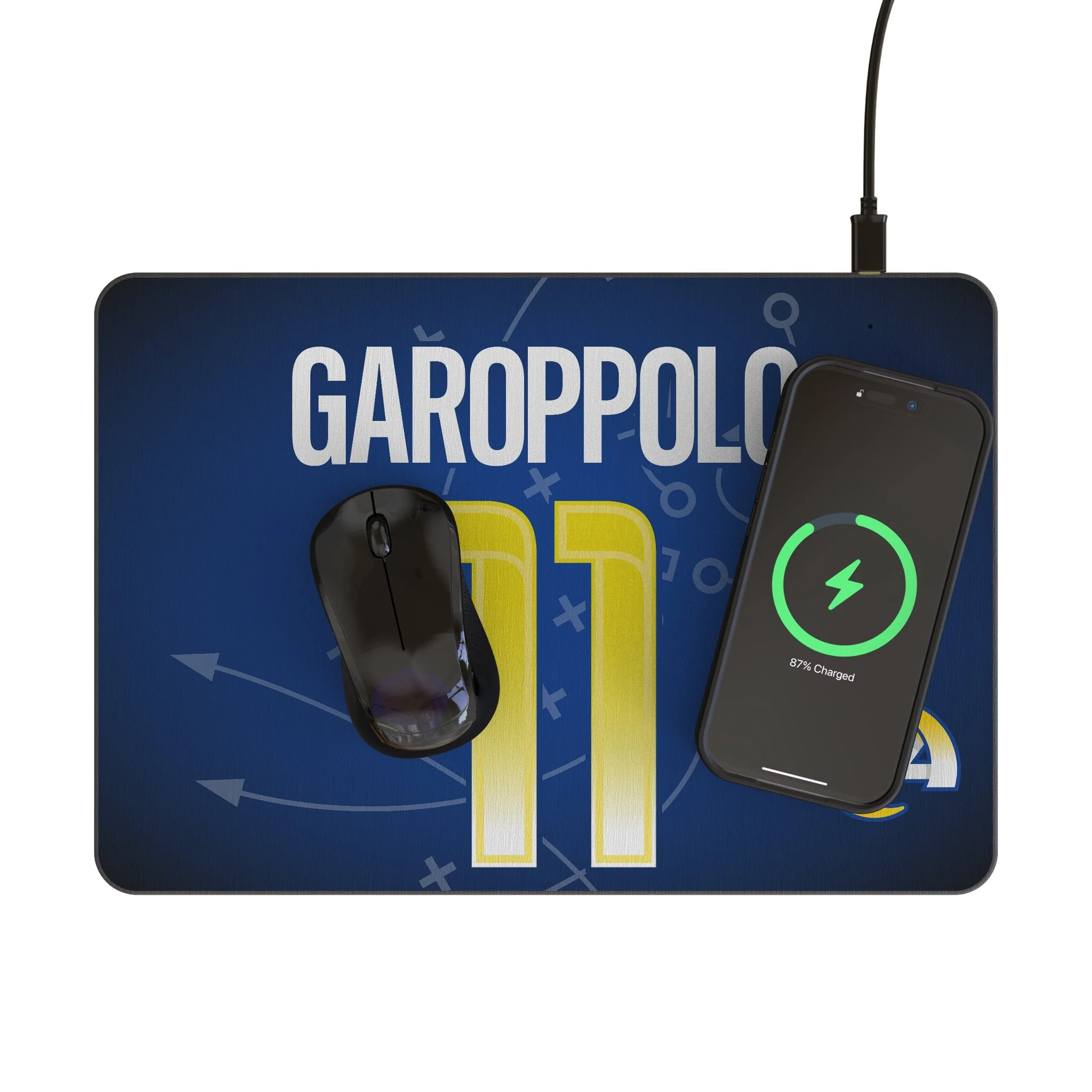 Jimmy Garoppolo Los Angeles Rams 11 Game Tactic 15-Watt Wireless Charger and Mouse Pad - Image 2
