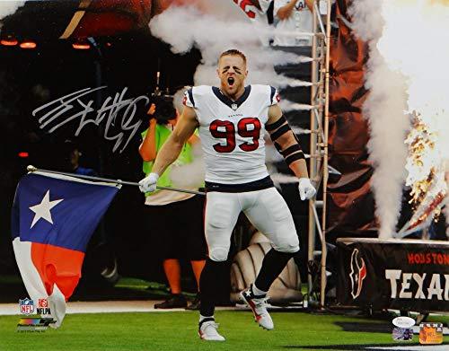 JJ Watt Autographed Houston Texans 16x20 TX Flag Yelling PF Photo- JSA W Silver