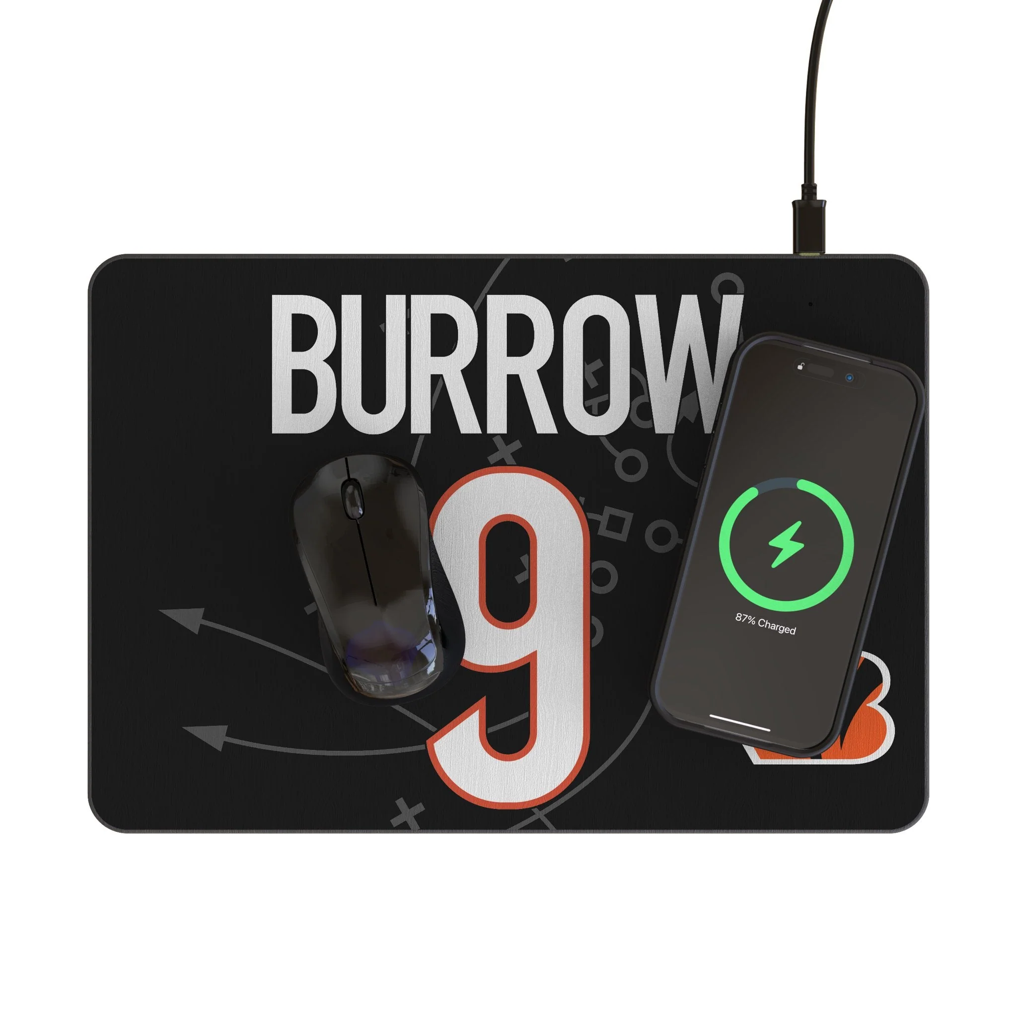 Joe Burrow Cincinnati Bengals 9 Game Tactic 15-Watt Wireless Charger and Mouse Pad - Image 2