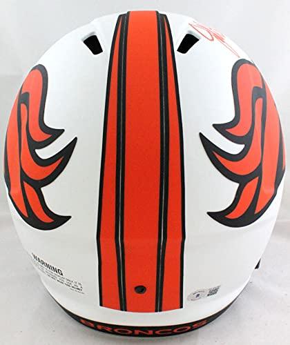 John Elway Autographed Denver Broncos Lunar Speed F/S Helmet- Beckett W Orange - Image 3